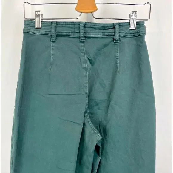 MARINE LAYER Bridget High Waist Pants 15741 Raw Hem Wide Leg Green Size 6 - Picture 6 of 9